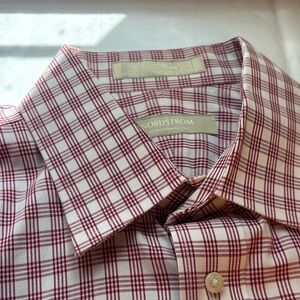 Nordstrom 16/34 Men's Red Plaid Shirt 100% Wrinkle Free Cotton. Traditional fit!
